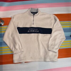 Perry Ellis America Active Polar Fleece 1/4 Zip Cream Blue Men’s Size X-Large